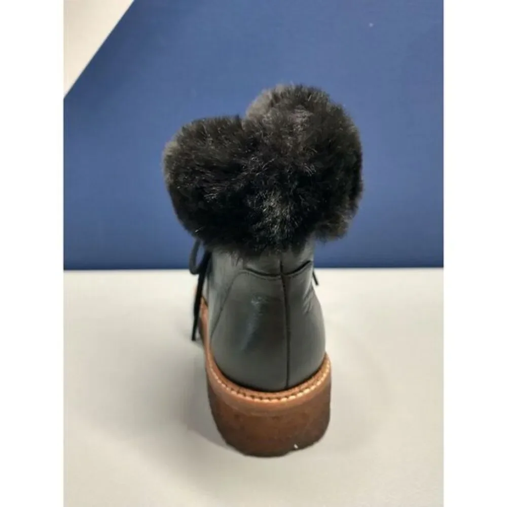 Botkier Winter Snow Boots Womens Size 6 Black Leather Faux Fur‎ Lining Lace Up